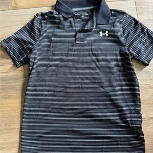 Under Armour Striped Black and Gray Polo